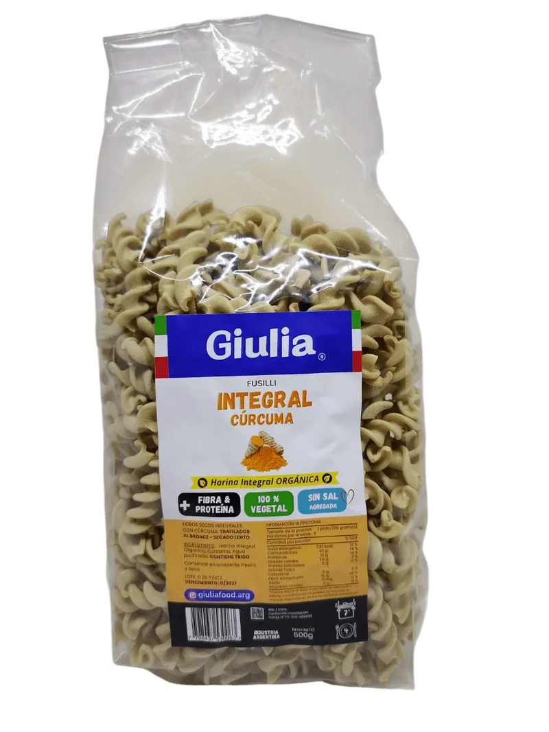 Fideos Fusilli Integral Curcuma