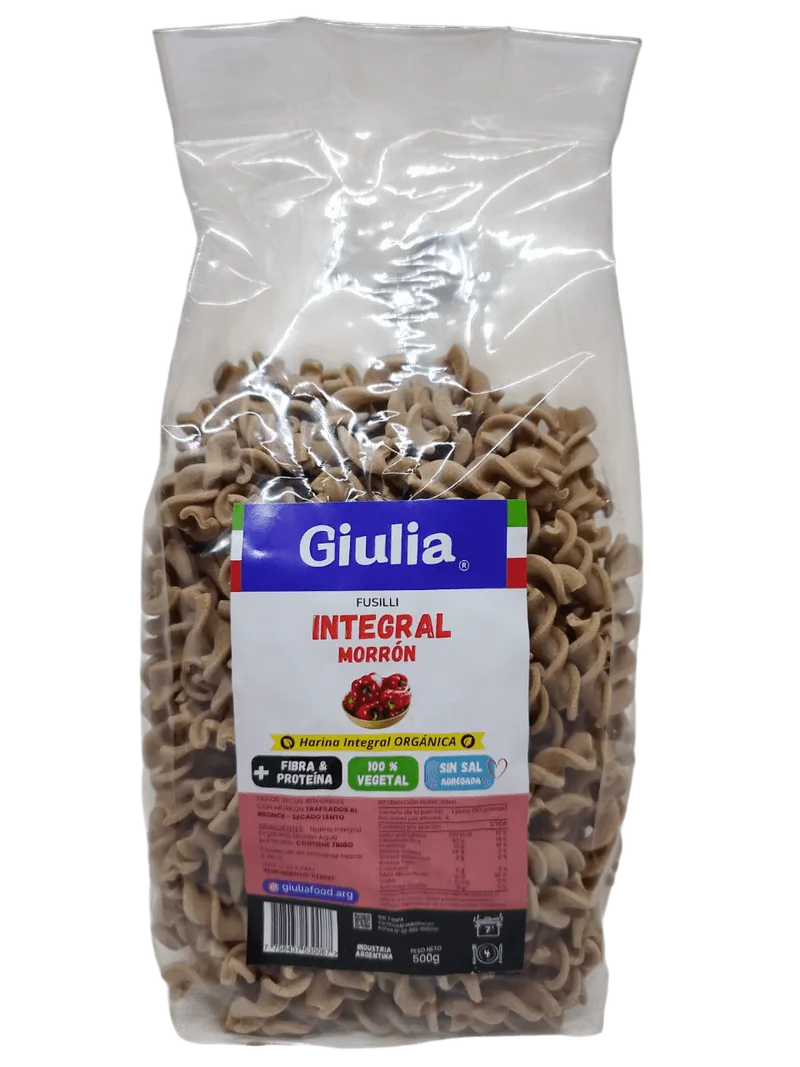 Fideos Fusilli Integral Morron