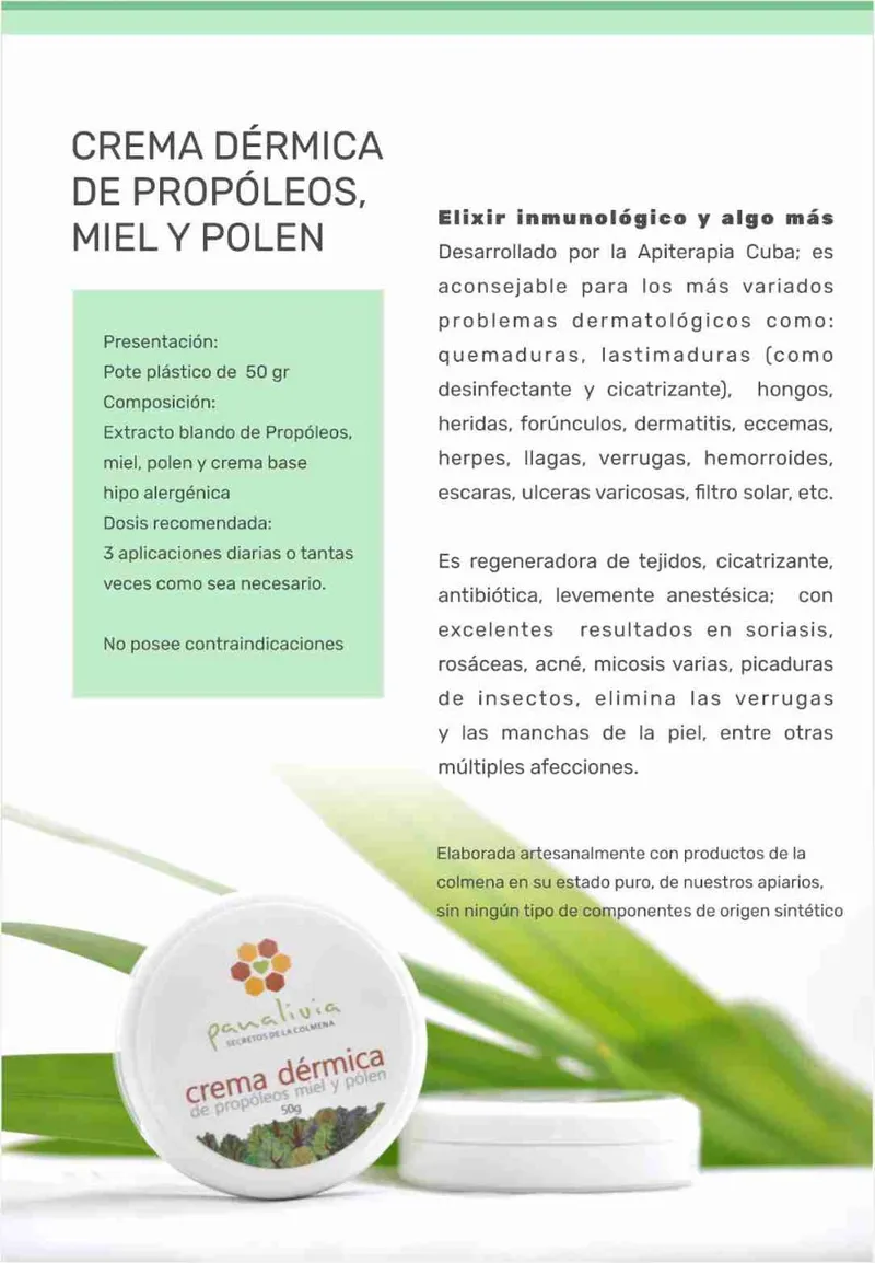 Crema de Dermica de propoleos con miel y polen